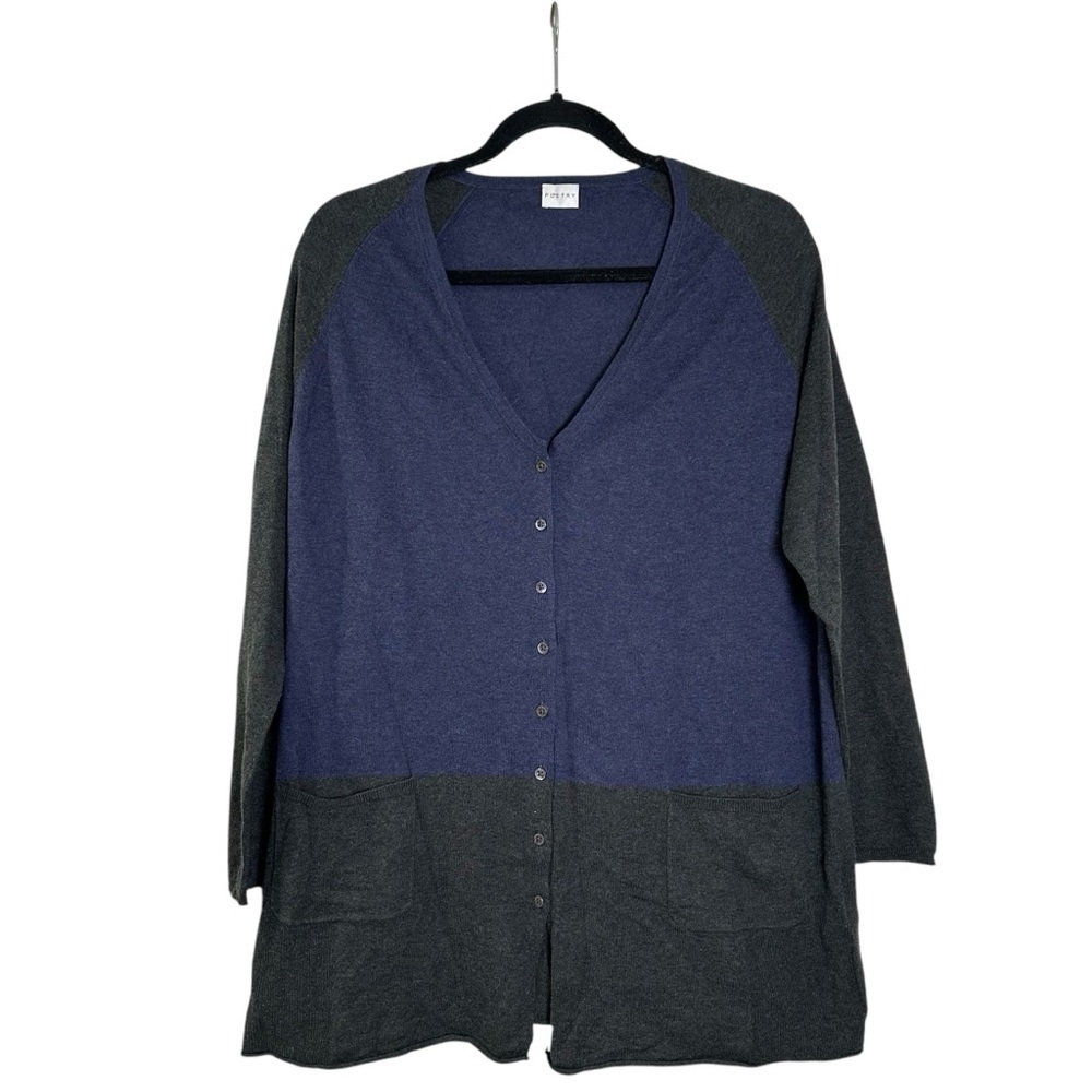 Poetry Women’s 8/10 Gray & Blue Colorblock Cotton Full Button Cardigan